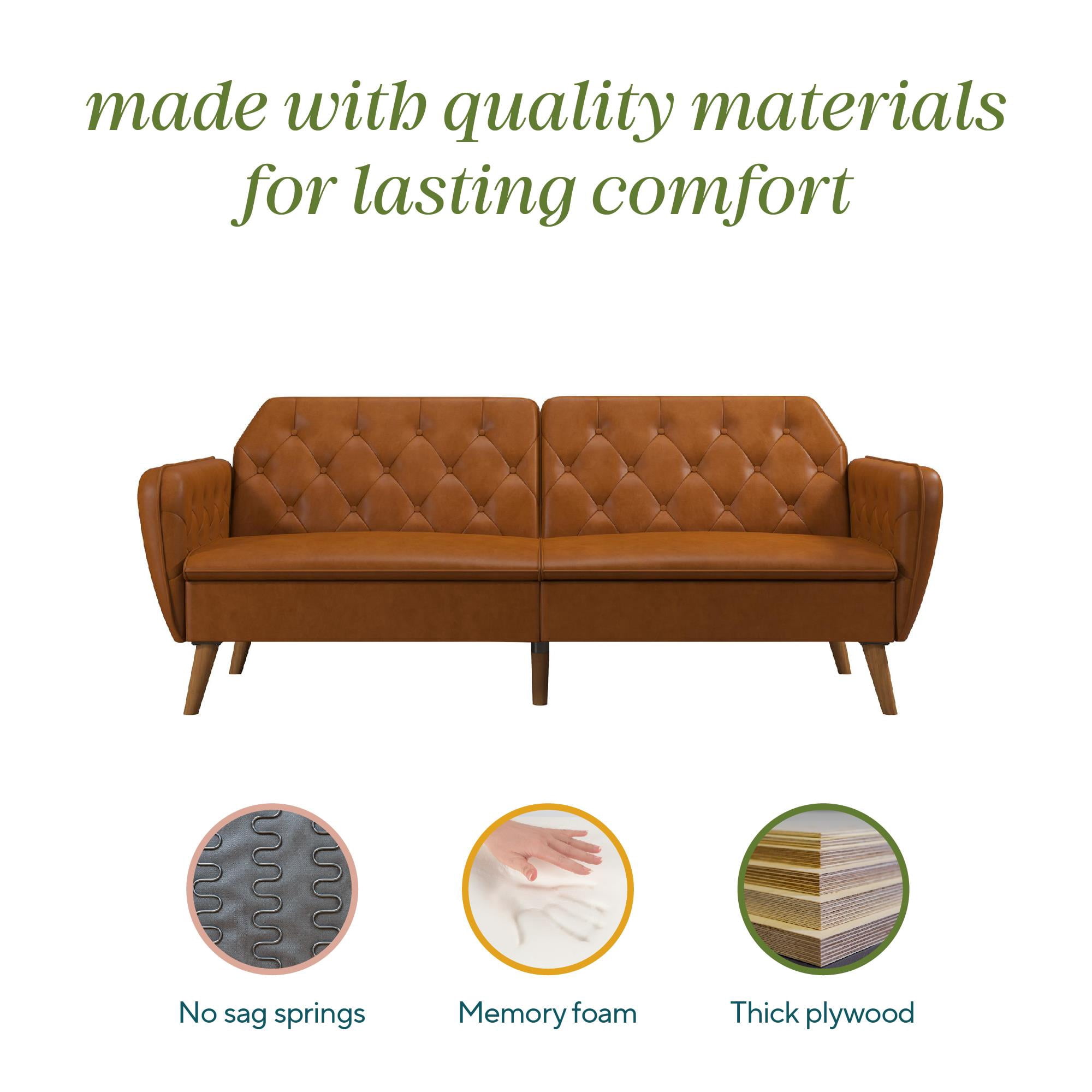 Novogratz Tallulah 83" Memory Foam Futon Sofa Bed, Camel Faux Leather