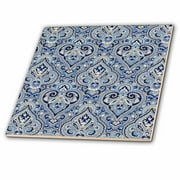 3dRose French Paisley Blue - Ceramic Tile, 12-inch