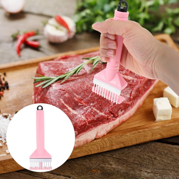 LEORX Meat Softener Tool for Texture Improvement in Kitchen with Pink Plastic and Stainless Steel 1Set