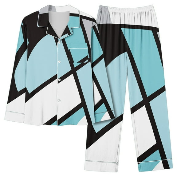 CALAFEBILA 2 Piece Pajamas for Women Womens Button Down Pajamas Nightwear Notch Collar Color Block Tops with Pocket and Pants