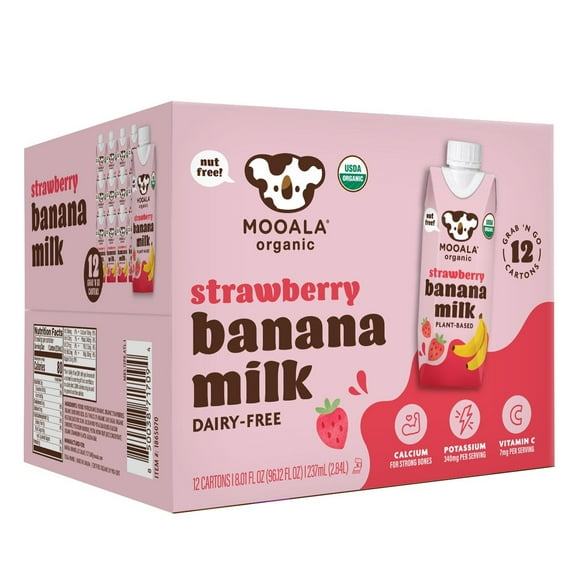Mooala Organic Strawberry Banana Milk, 8 Fluid Ounce (Pack of 12)