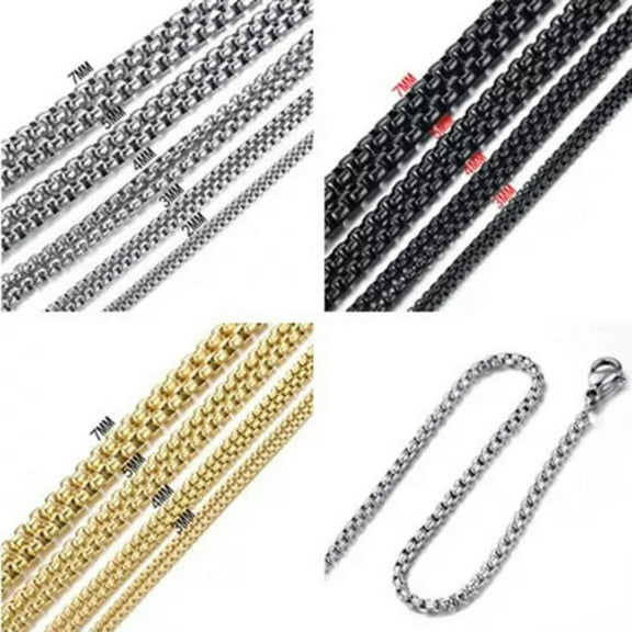 2/3/4/5/7mm Stainless Steel Women Mens Rolo Box Link Chain Necklace Bracelet Hot