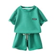 thumbnail image 1 of Économies d'Été! Ensemble Décontracté 2 Pcs pour Filles HVOBTTY, Ensemble d'Été pour Filles Col Rond Manches Courtes Shorts Ample Décontracté 2 Pcs Vert, 5 Ans, 1 of 2