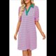 thumbnail image 2 of Vestido Corto Informal de Verano A Rayas con Cuello en V, Corta, Corte A, Holgado, Rosa y Verde, Talla M, 2 of 10