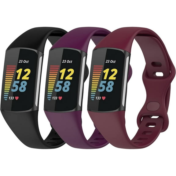 MYKOMI 3 Pack Slim fit Bands Compatible with Fitbit Charge 6/Charge 5 Smartwatch Bracelet Soft Silicone Replacement Sport Wristband Straps for Women Men