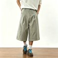 thumbnail image 2 of Migroa Men's Baggy Wide Leg Casual Shorts Mens Capri Pants Men’S Linen Pants Pleated Dress Business Elastic Waist Summer Shorts with Pockets Grey Xl, 2 of 6