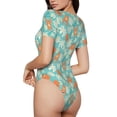 thumbnail image 3 of KLL Women 's Crew Neck Bodysuit Jumpsuits Cute Sloth on Floral Tree Print Short onesies Stretch T Shirts, 3 of 7