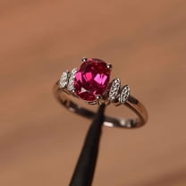 Aishvi Jewels 2Ct Oval Cut Lab-Created Red Ruby Solitaire Engagement Ring 14K White Gold Plated