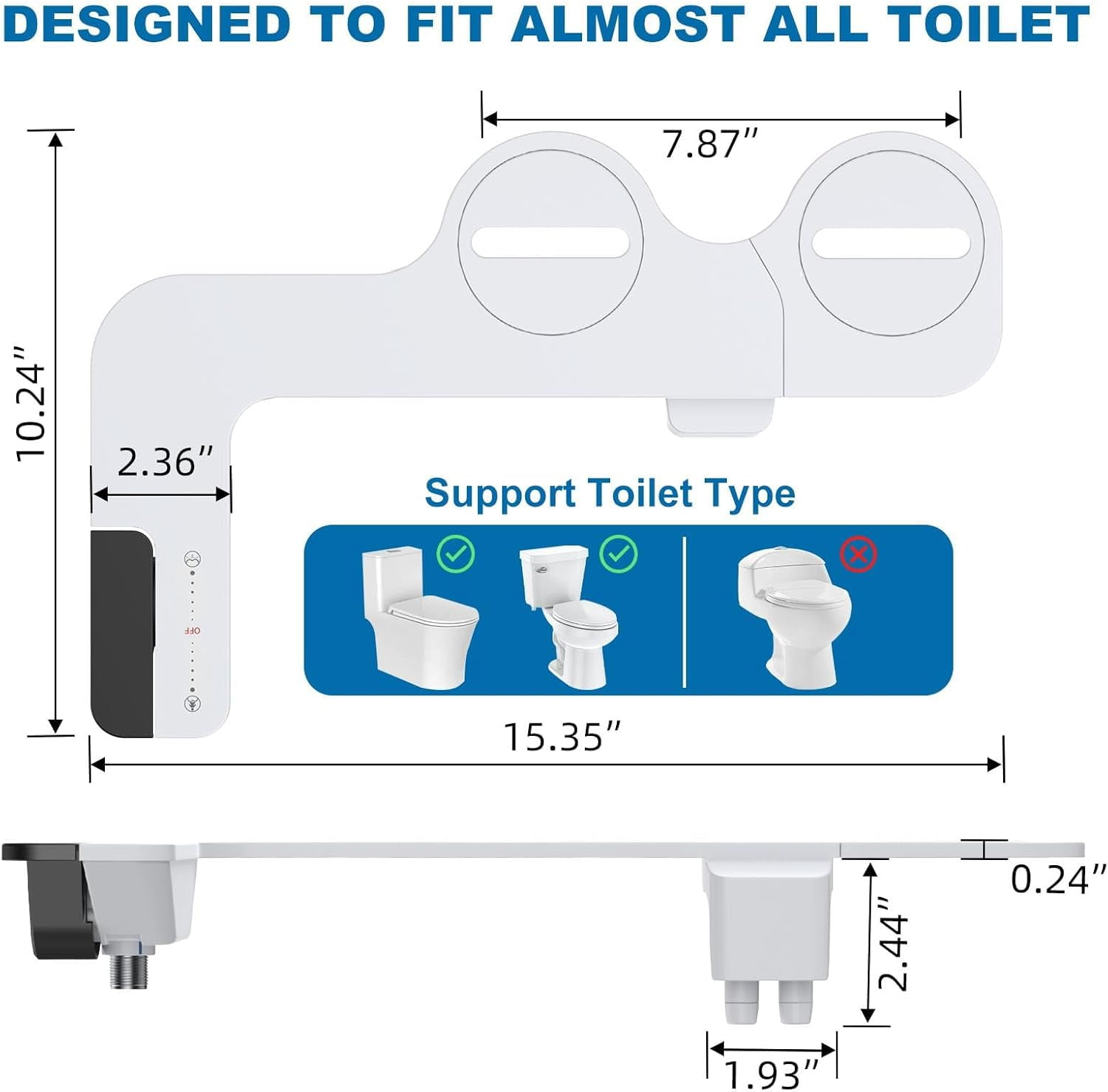 ChaoLink Bidet Attachment for Toilet with Water Pressure Control and Self-Cleaning Dual Nozzles, Black Toggle