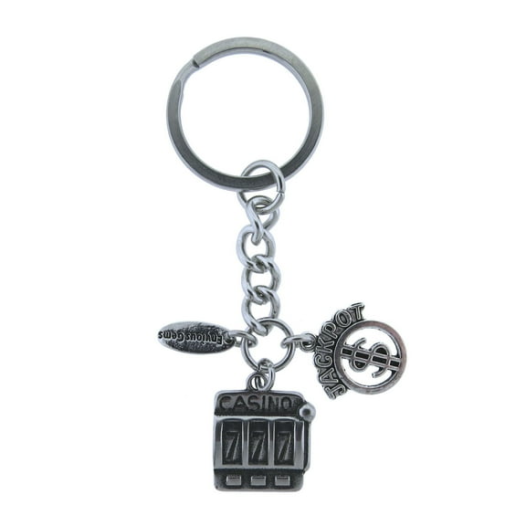 Stainless Steel Casino Slot Machine Keychain with Jackpot Charm