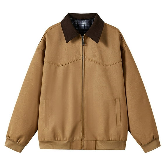 IWRICH Men's Lightweight Jackets Full Zip Casual Barn Jacket Workwear Coat Fall Outwear with Pockets Khaki XL