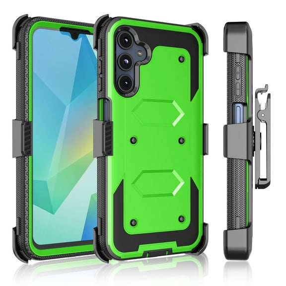 Njjex Samsung Galaxy S25 FE 5G Holster Case[3-in-1]Military-Grade Drop Protection,Built-in Screen Protector &360°Rotating Belt Clip Carrying Swivel Defender Full Body Cover for Samsung S25 FE -Green