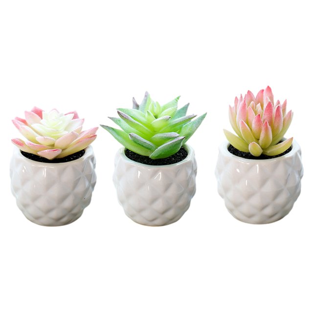 3 uds simulación de planta suculenta en maceta decoración creativa piña cerámica bonsái decoración interior plantas verdes artificiales