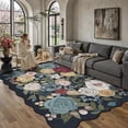 thumbnail image 3 of BERTHMEER 5'x7' Scalloped Area Rugs for Living Room Floral Vintage Rugs for Bedroom Farmhouse Non Slip Washable Navy Hand-Painted Watercolor Roses Carpets Blush Pink Dusty Blue Flower Throw Rugs, 3 of 8