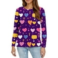thumbnail image 4 of Valentine Day Shirts Womens Crew Neck Long Sleeve Plus Size T Shirts Love Heart Print Casual Loose Blouse Dark Purple L, 4 of 5