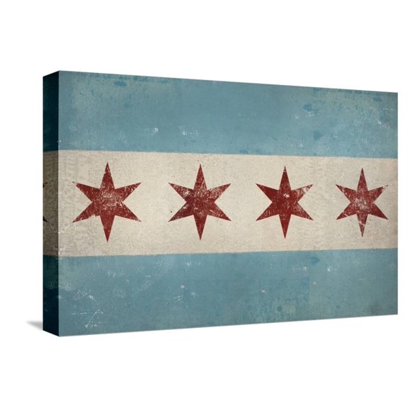 Art.com Chicago Flag Stretched Canvas Print Wall Art by Ryan Fowler, 18" x 12"