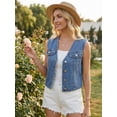 thumbnail image 2 of DARING DIVA Women's V Neck Button Up Sleeveless Cropped Denim Vest S Light Blue, 2 of 7