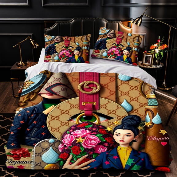 Luxurious 3-Piece Duvet Cover Set with Vibrant Artistic Patterns & Gold - Stylish Bedding for Bedrooms