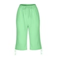 thumbnail image 6 of YUGYXL Womens Linen Drawstring Shorts Trendy Capri Pants with Pockets Beach Pants Going Out Pants Mint Green M, 6 of 7