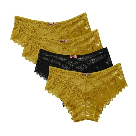 Womens Briefs Cotton Underwear 4 Pack Seamless Underwear for Women Lace Thong Cheeky Panties Breathable Briefs Stretch High Cut Plus Size Ladies Bikini Thongs Women Underwear Yellow 3XL