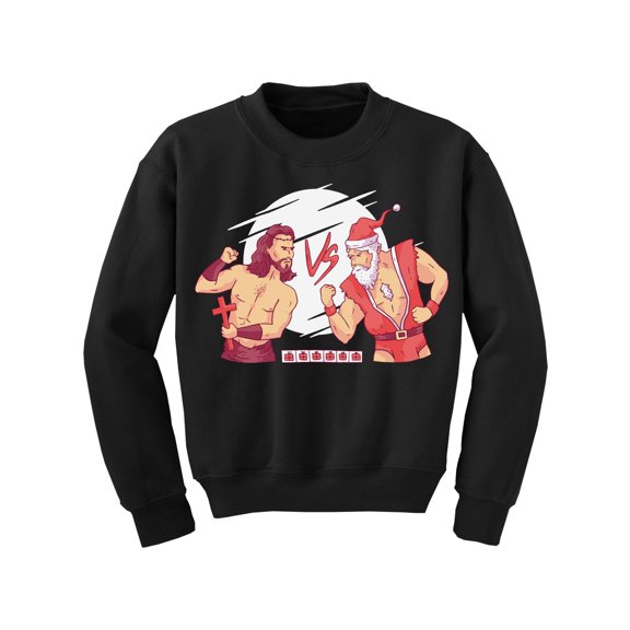 Christmas Combat Sweater for Kids Xmas Sweatshirt for Boys Girls Children Jesus VS Santa Holiday Outfit