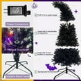 thumbnail image 4 of 6FT Halloween Bent Top Black Christmas Tree, Pre-lit Artificial Christmas Tree with 300 LED Lights and 1080 Branch Tips, Bendable Grinch Style Xmas Tree for Halloween Decorations, 4 of 10