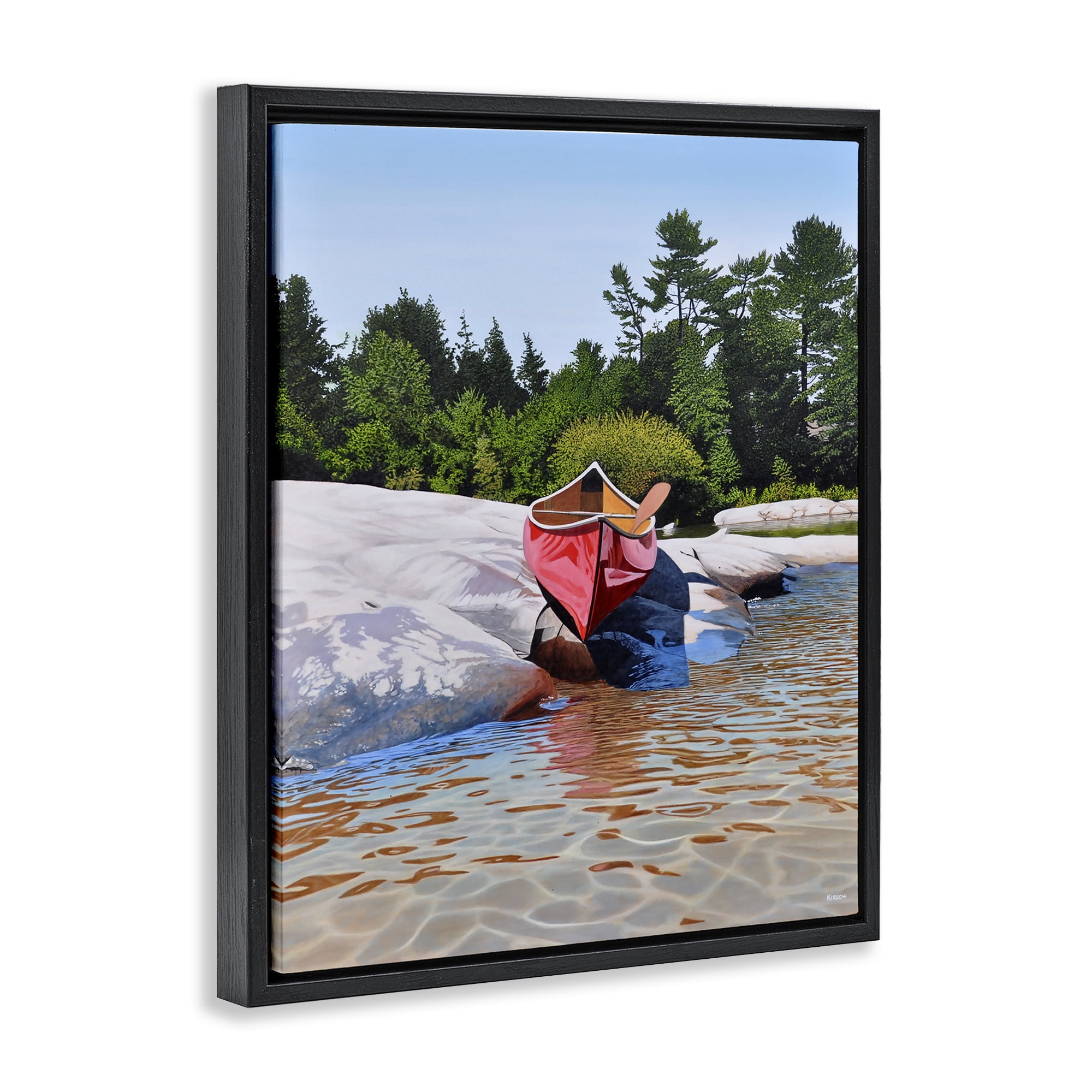 Stupell Industries Canoe at Water's Edge Black Framed Floater Canvas Wall Art, design by Kenneth M Kirsch