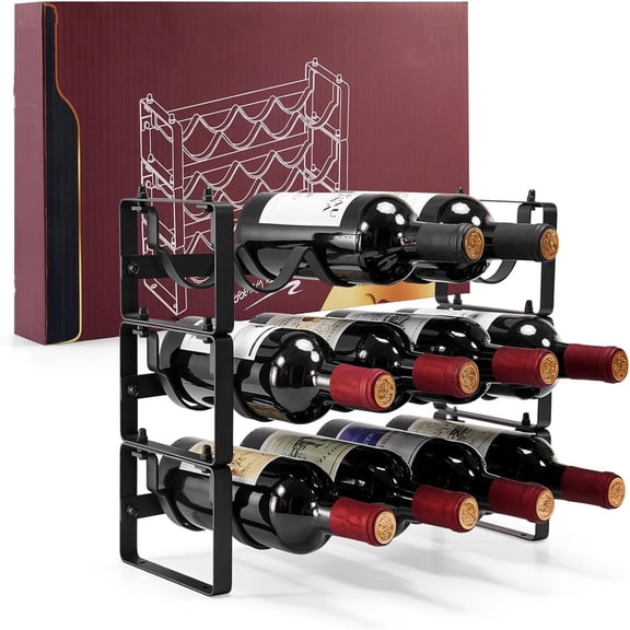 Stackable Wine Rack Countertop, Sturdy Bottle Holder Freestanding for Cabinet, 3 Tier Small Tabletop Wine Holder Stand, Wire Bottle Rack Metal Storage Organizers