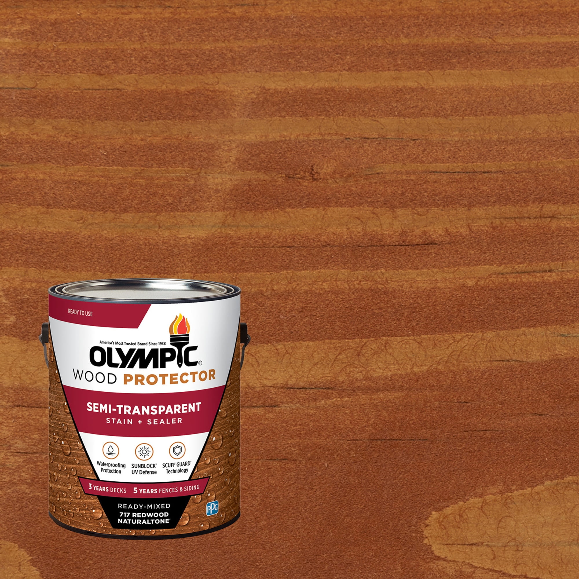 (2 pack) Olympic Wood Protector Redwood Semi-Transparent Exterior Wood Stain and Sealer, 1 Gallon