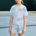thumbnail image 2 of oelaio Girls Summer Outfits, Toddler Kid 2 Piece Tie Dye Clothes, Quick Dry Athletic T-Shirt and Shorts Set with Pockets Blue 9 Years, 2 of 6