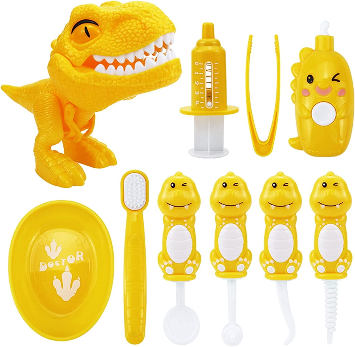 Klzo 10pcs Cartoon Dinosaur Dentist Doctor Kit Play Sets for Kids