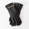 thumbnail image 5 of Guantes de cuero sintético con cadena de moda para mujer, cálidos y de terciopelo, gruesos, con dedos completos, para conducción al aire libre, con pantalla táctil, 5 of 5