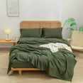 thumbnail image 4 of BESTOUCH Sheet Set 100% Washed Cotton Linen Feel Super Soft Comfortable Chic Lightweight 4 Pcs Home Bedding Set Olive Green Queen, 4 of 5