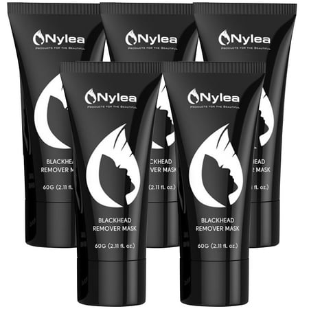 Nylea Blackhead Remover Mask [Removes Blackheads] - Purifying Quality Black Peel off Charcoal Mask - Best Mud Facial Mask 60 gram (2.11 ounce) Pack of 5 (Best Way To Rid Blackheads)