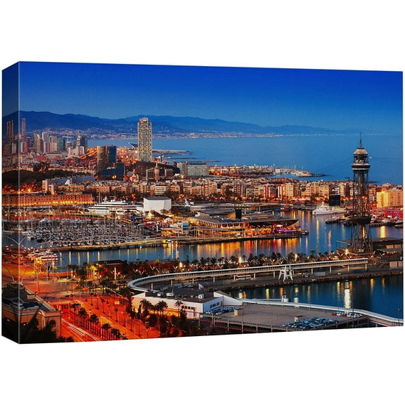 wall26 Canvas Print Wall Art European City Lights Aerial View Architecture Cityscape Photography Realism Rustic Scenic Landscape Modern Relax/Calm Colorful for Living Room, Bedroom, Office - 16"