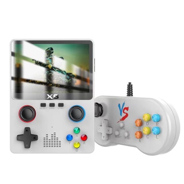 Consola de videojuegos Consola de juegos X6 con doble joystick y pantalla IPS de 3,5 pulgadas para niños (32G, 2 jugadores, blanco)