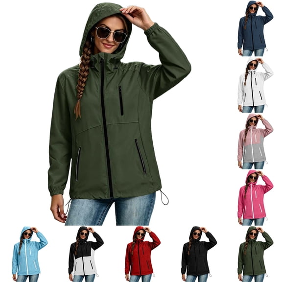 DYTTDG Women's Waterproof Hooded Jacket | Drawstring Waist Lightweight Outdoor Hiking Windbreaker