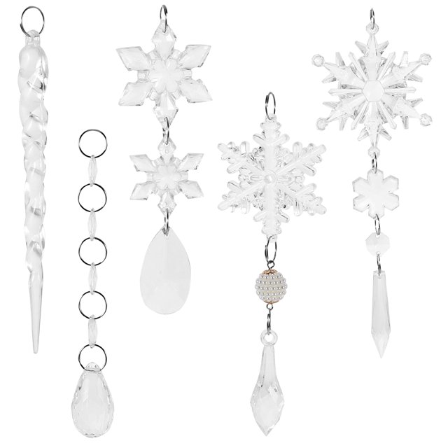 18 copos de nieve acrílicos colgantes para árbol de Navidad, carámbanos navideños