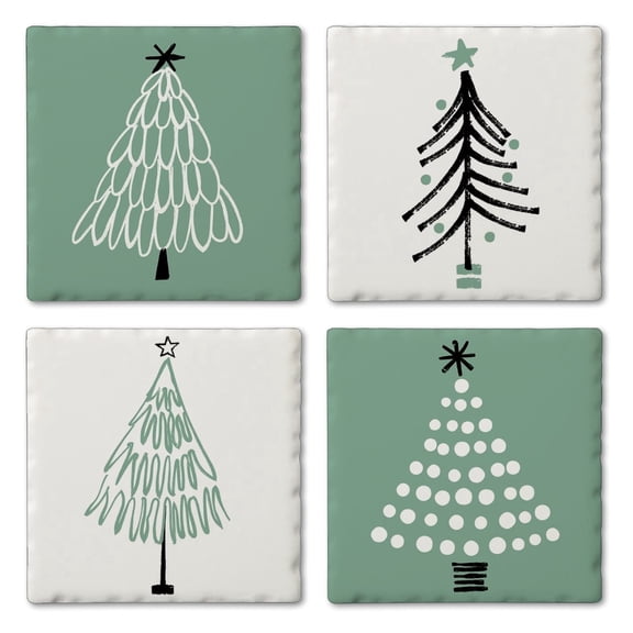 Thirstystone Scandinavian Trees 4-Pack Assorted Tumbled Tile Coasters