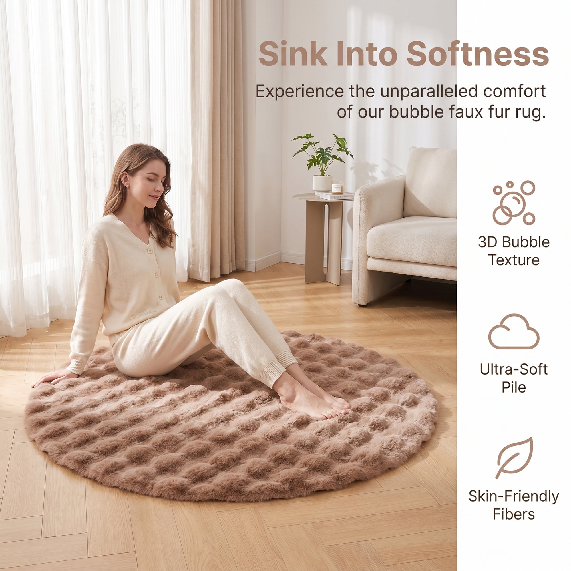 Unique Bargains Modern Geometric Round Area Rug Soft Shaggy Circle Carpet 20" x 20" Khaki