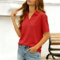 thumbnail image 2 of Women's Short Sleeve Collared Loose Fit Tops Shirts Blouses Crewneck Solid Color Casual Daily Wear Business Office Vacation Fashion Essential Gift for Women | CSEONE,Red L, 2 of 9