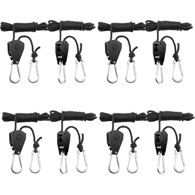 Stainless Steel Gears Adjustable Rope Hanger, Fully Adjustable for Carbon Filters & Fans, Polypropylene Rope with Zinc Alloy Pulley, High Load Capacity (4 Pairs)