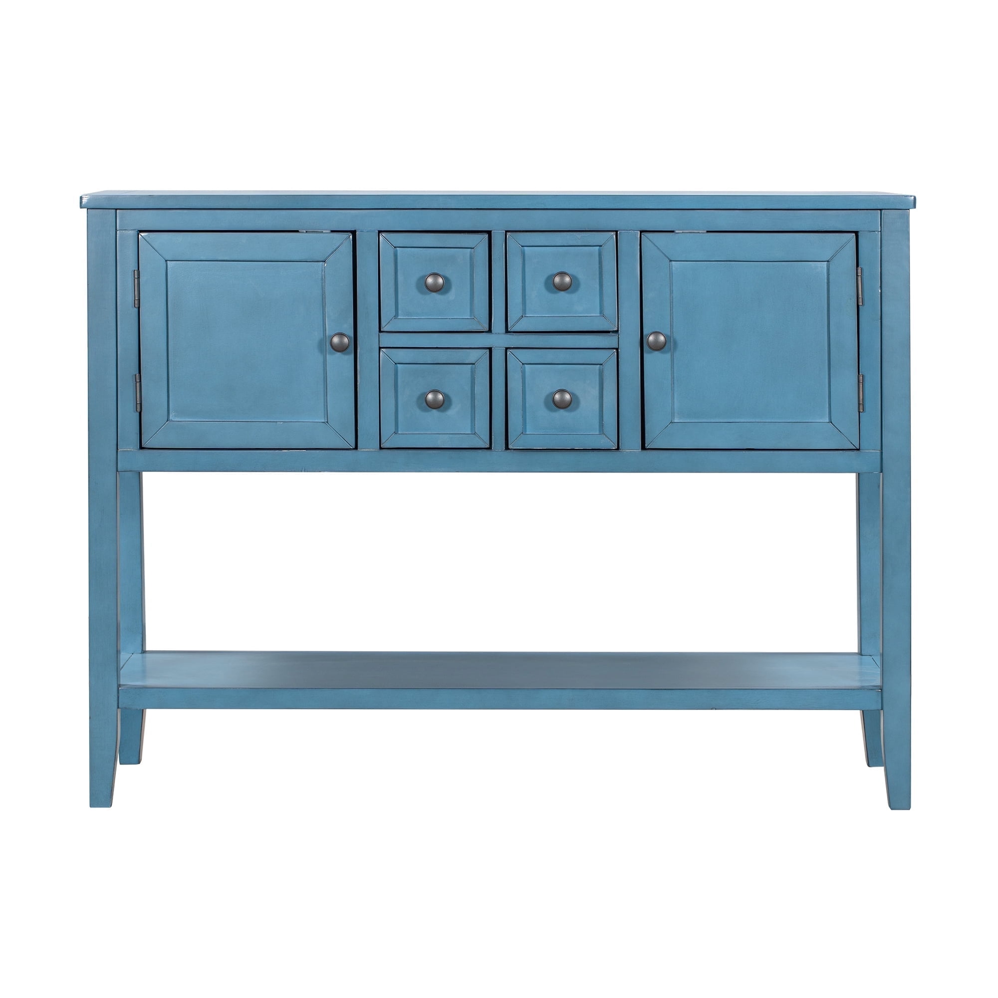 Console Table with 4 Storage Drawers,Storage Vintage Wood Buffet Sideboard Desk with 2 Cabinets and Bottom Shelf, Retro Entryway Table Cupboard for Living Room, Foyer, Hallway