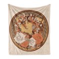 thumbnail image 1 of Boho Soft Flannel Fleece Throw Blanket, Hippie Design with Flowers and a Women with Hair Standing in the Middle Art Print, Cozy Plush for Indoor and Outdoor Use, 60" x 80", Brown, by Ambesonne, 1 of 6