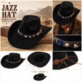 thumbnail image 2 of Qwertyu Cowboy Hat for Men Women Western Cowgirl Hat with Boho Belt Unisex Wide Brim Fedora Hat Black, 2 of 6