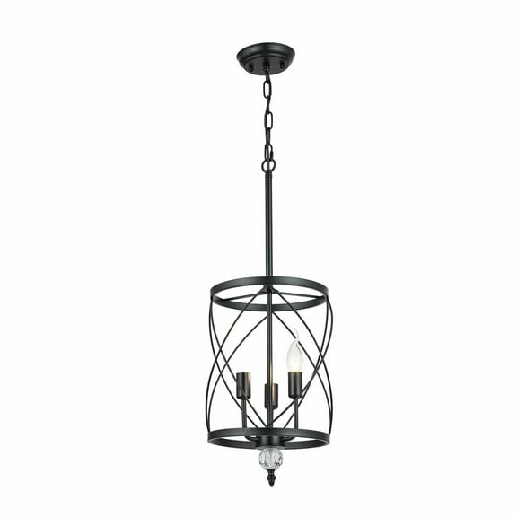 Black 13 inch Retro Chandelier E12*3 Lamp Cylinder Foyer Pendant Light Height Adjustable for Dining Rooms, Living Rooms, Kitchens