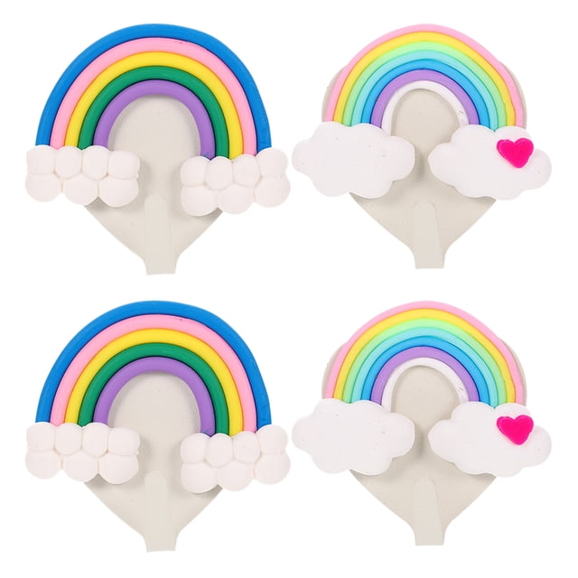 4 ganchos de pared autoadhesivos con diseño de nubes y arcoíris, fáciles de instalar, para colgar bolsos, sombreros, toallas y otros artículos decorativos.