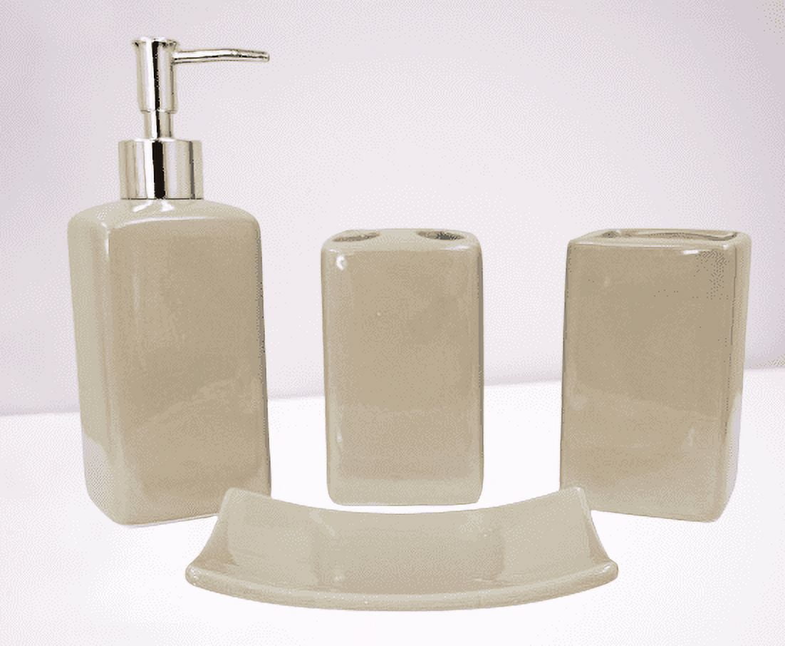 17 Pieces Bathroom Complete Set Shower Curtain with Hooks and Ceramic Accessories Set ( Mosaic Taupe )