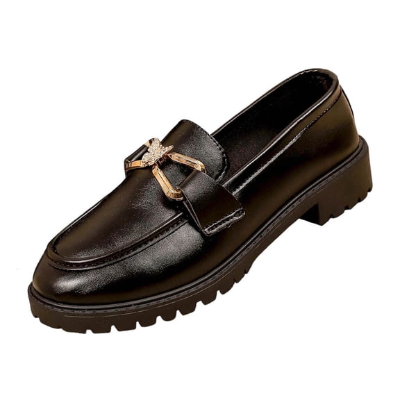 Wensltd Chunky Heels Loafer Shoes for Women Closed Toe Work Comfortable Round Toe Dress Wedding Shoes