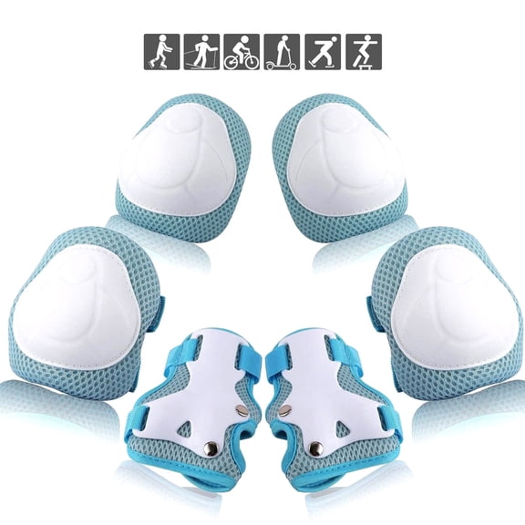 Somnr 3-in-1 Kids Knee/Elbow/Wrist Guards (3-8Y) for Skate/Bike/Scooter/Rollerblading-Lightblue